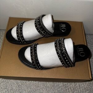 Jennifer Lopez Black and Silver Studded Sandals